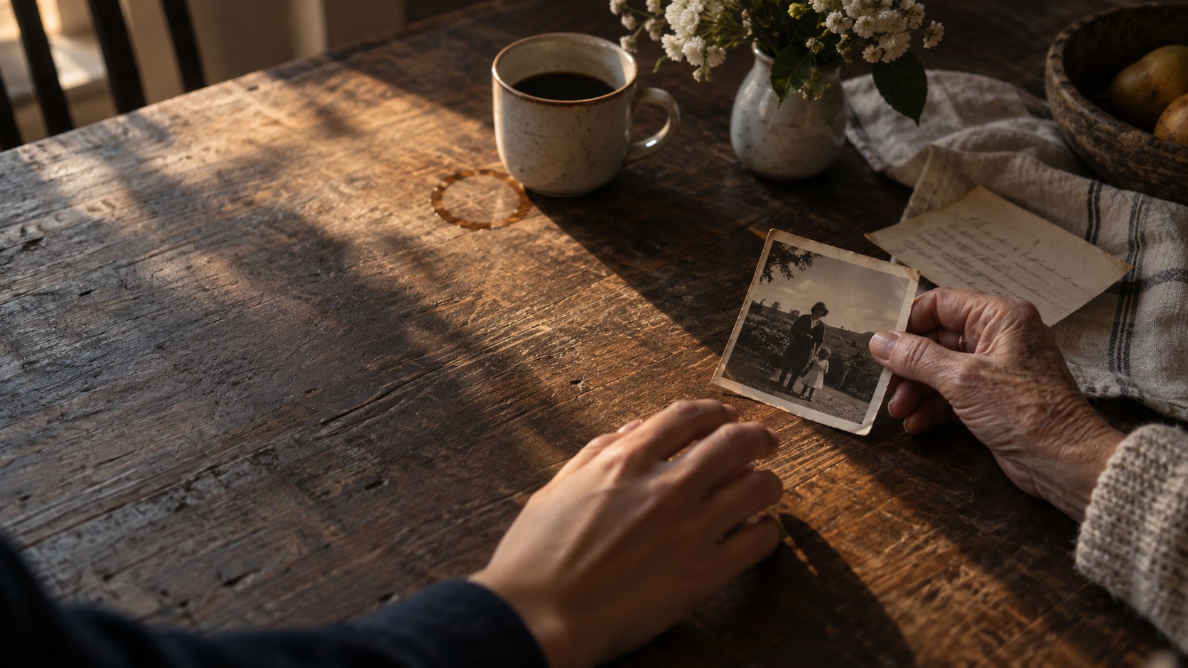 Hands holding a treasured family photograph